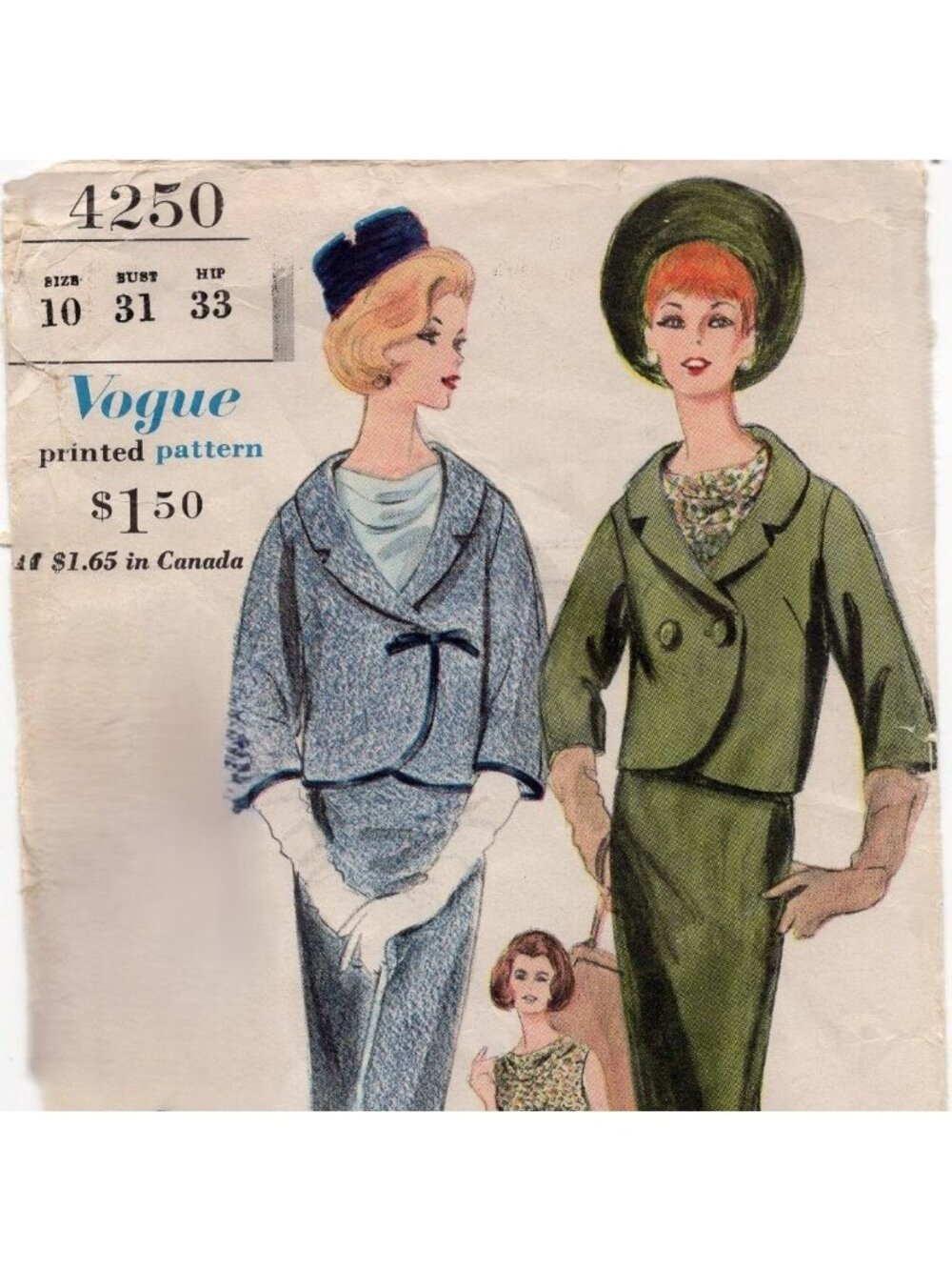 60s Vogue Special Design 4250 Suit Blouse Pattern Original Label Sz 10 B31 CC